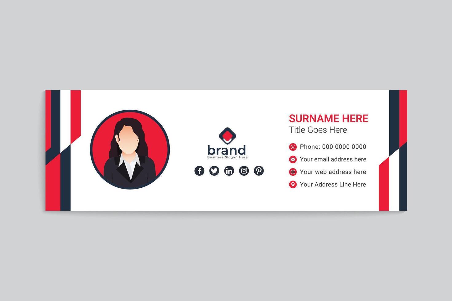 Red color email signature design vector