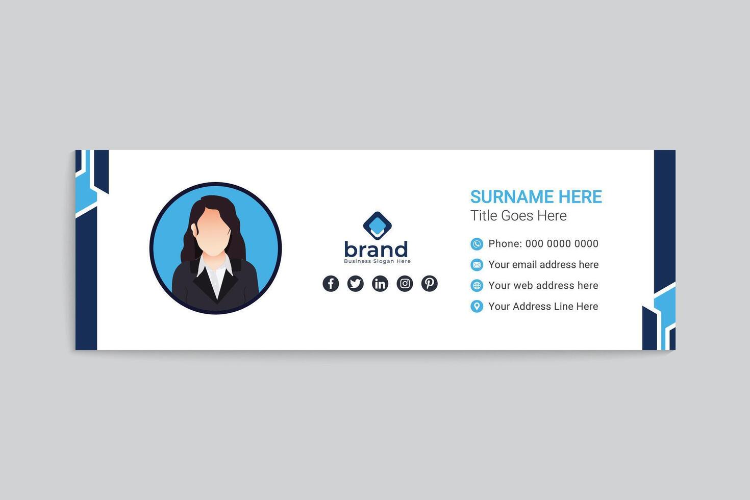 Blue color email signature design vector