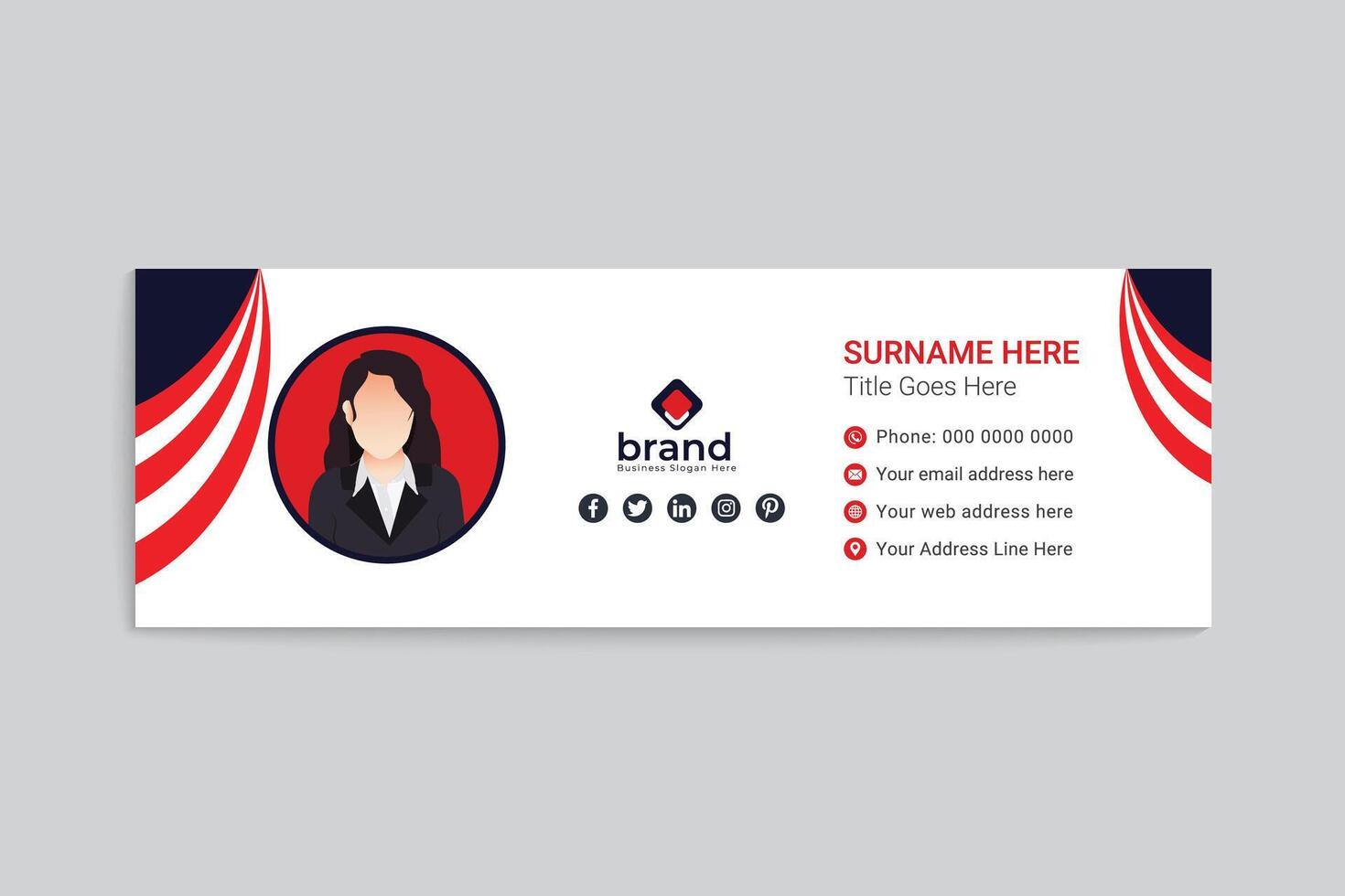 Red color email signature design vector