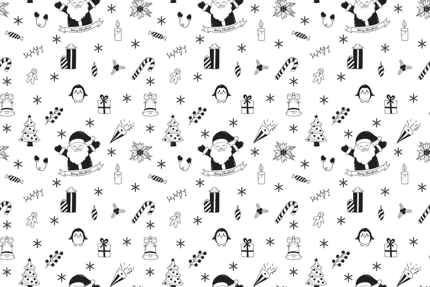 Christmas doodle seamless pattern with hand drawn new year elements on white background. illustration vector
