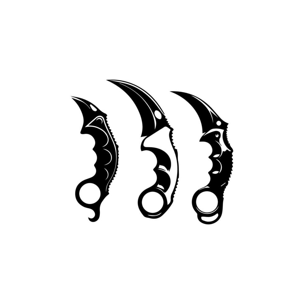 Curved Precision Black Karambit Design set vector