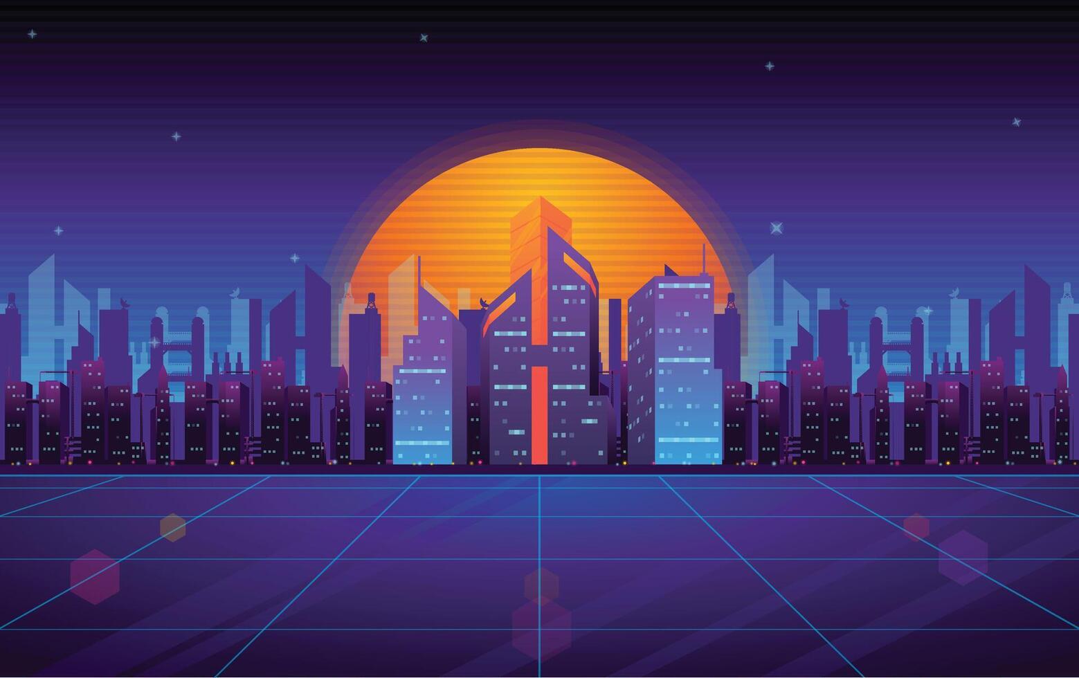 Cyber world game background landscape vector
