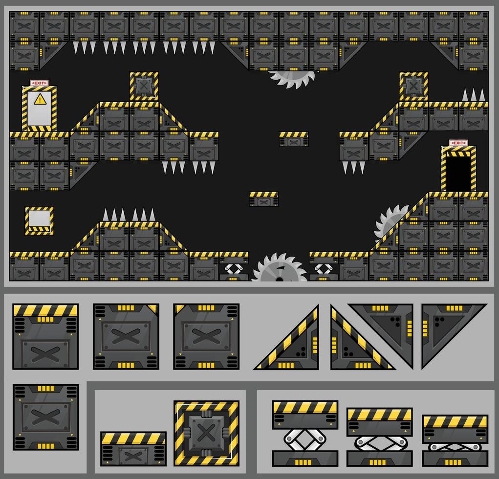 Robot Factory Platformer Game Tile Set vector
