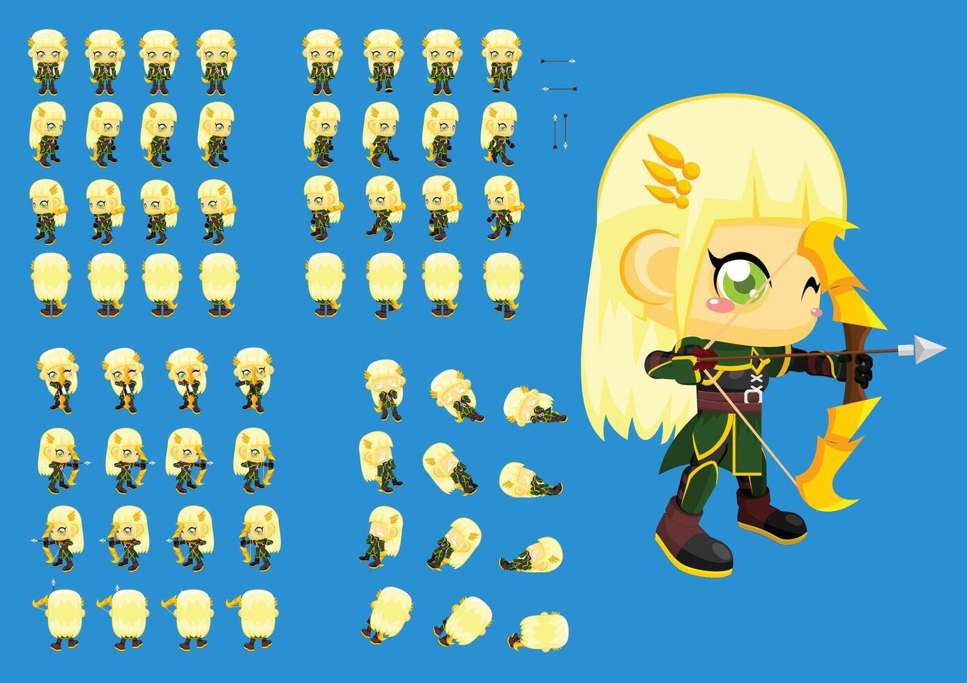 Fantasy RPG Archer Girl Game Character Sprite vector