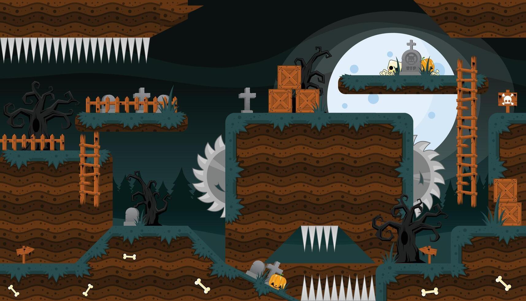 Halloween Night Game Platformer Tile set vector