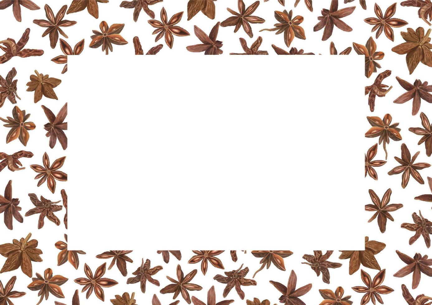 Aromatic Star anise seasoning watercolor horizontal frame. Badian, Aniseed spice Christmas and New Year hand drawn illustration with empty space for text. For greetings, cards, package vector