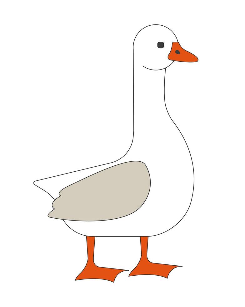 Domestic goose standing 2D cartoon character. Poultry farm habitat. Agricultural husbandry meat bird breeding isolated animal flat on white background. Spot illustration colorful vector