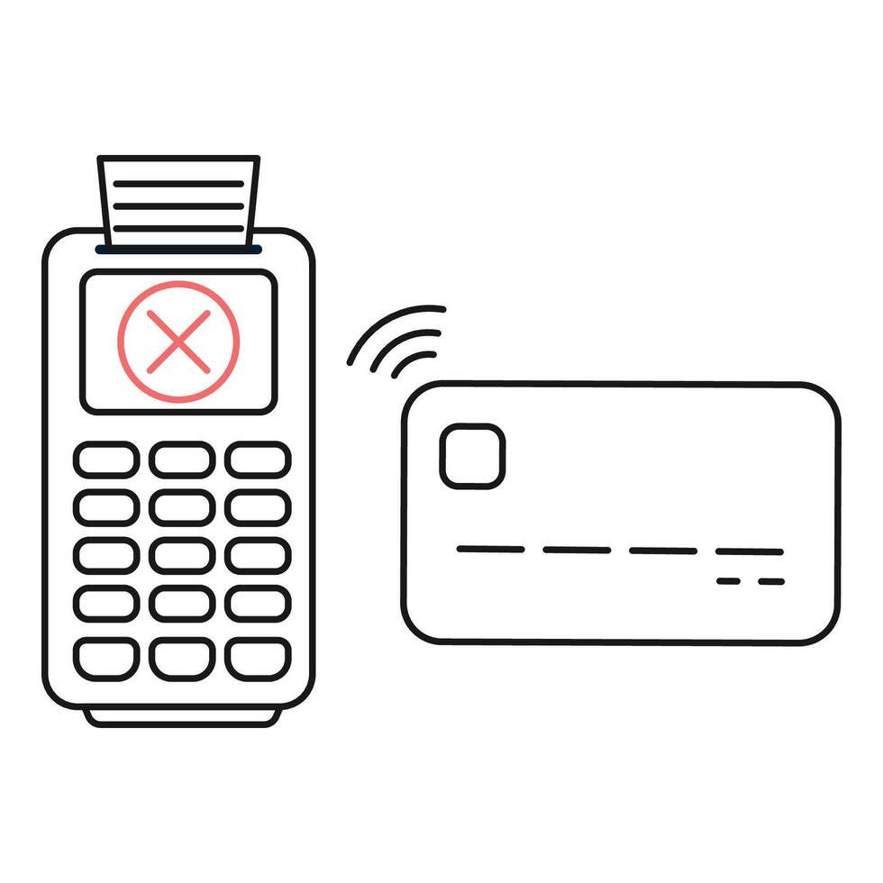 Rejected payment by credit or debit card using POS terminal with printed receipt vector
