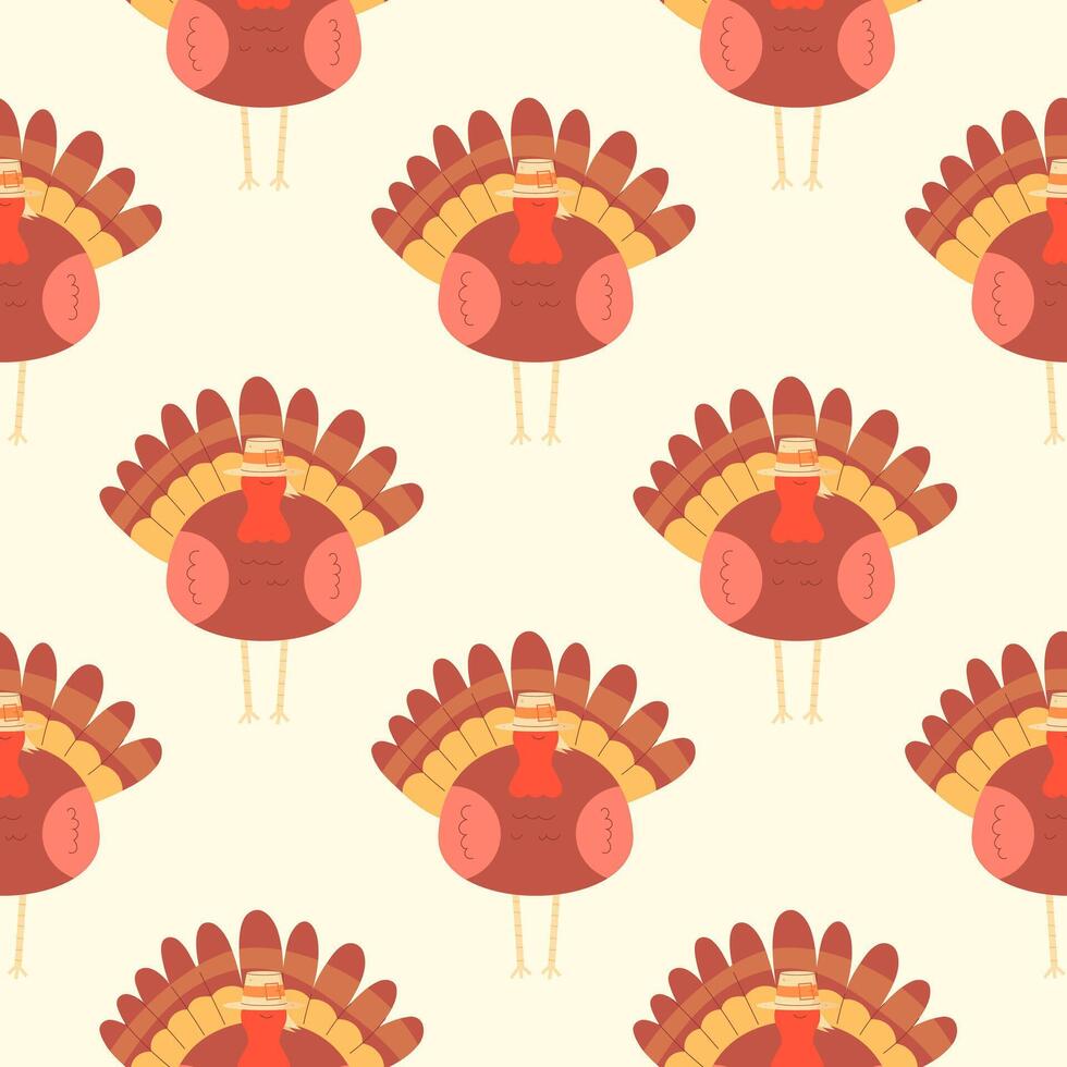 Cartoon turkey seamless pattern on a light background vector