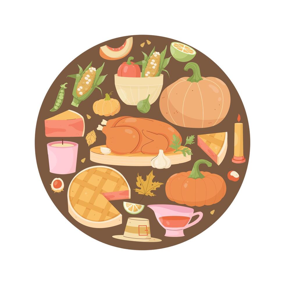 Thanksgiving day. Round Banner. Festive dinner vector