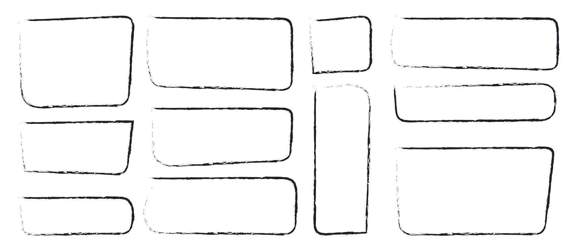 Hand drawn rectangular frames with rough edges in various sizes on a white background vector