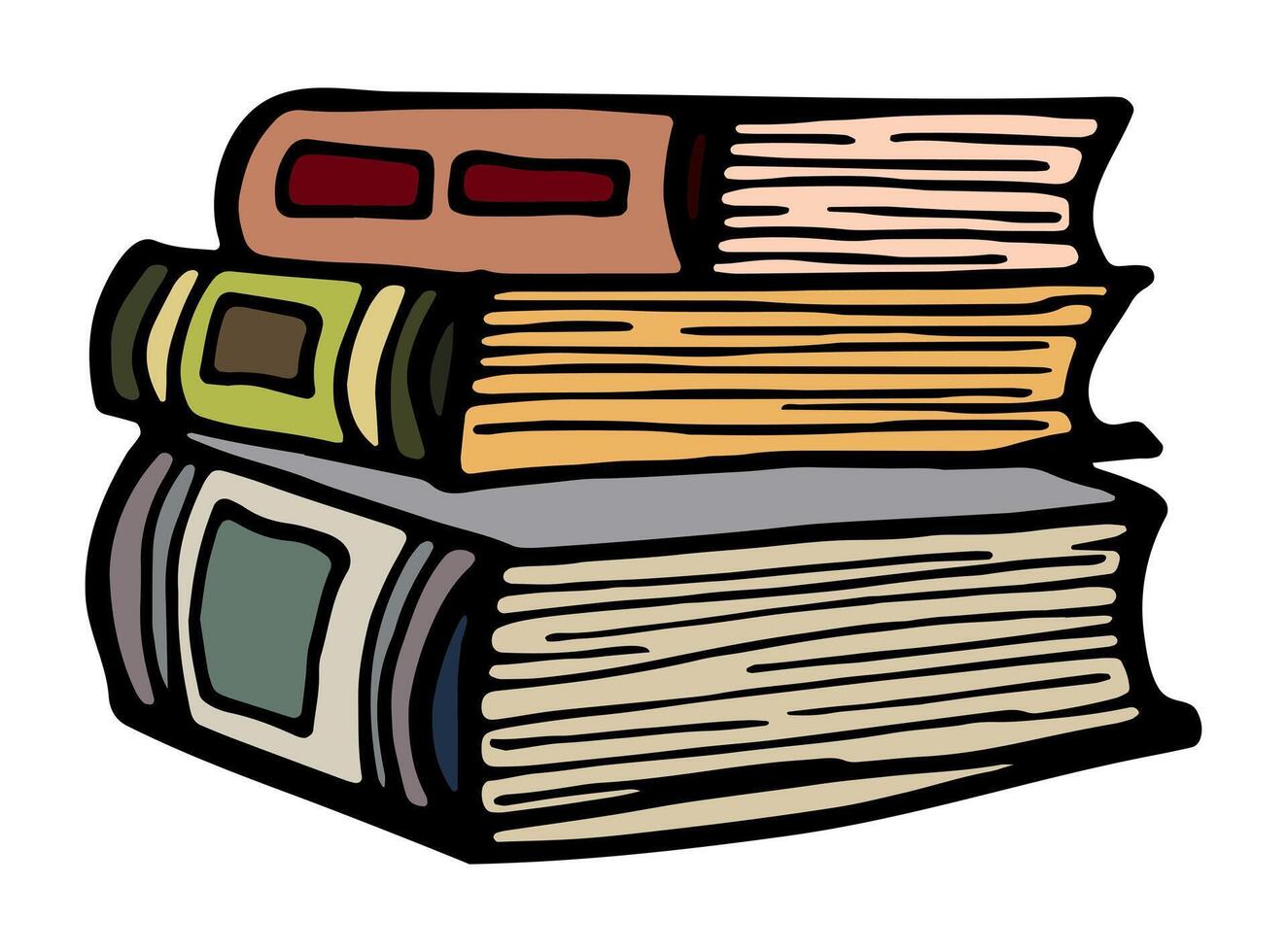 Hand drawn book pile. Illustration on white background. Creative ink artwork. Modern cozy drawing. Back to school book. Colorful textbook for education and studying. vector