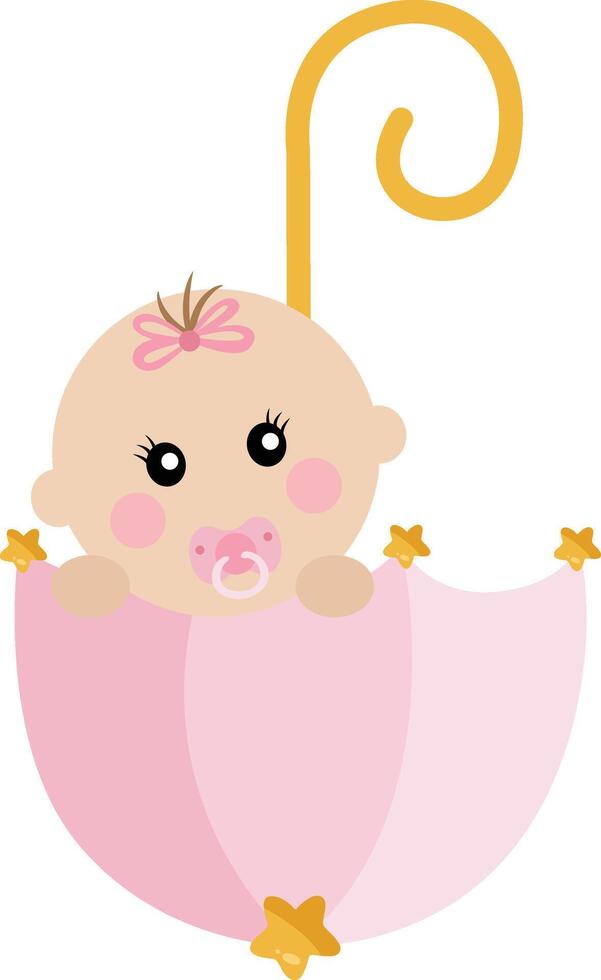 Baby girl inside pink umbrella vector