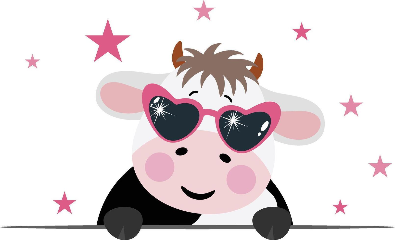 Cool super star cow with heart sunglasses peeking out vector