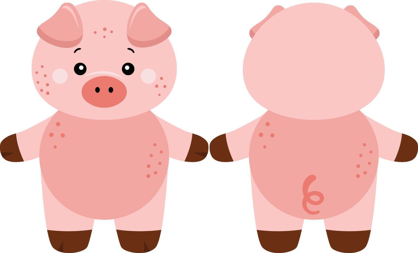 Cute pig on front and back position vector
