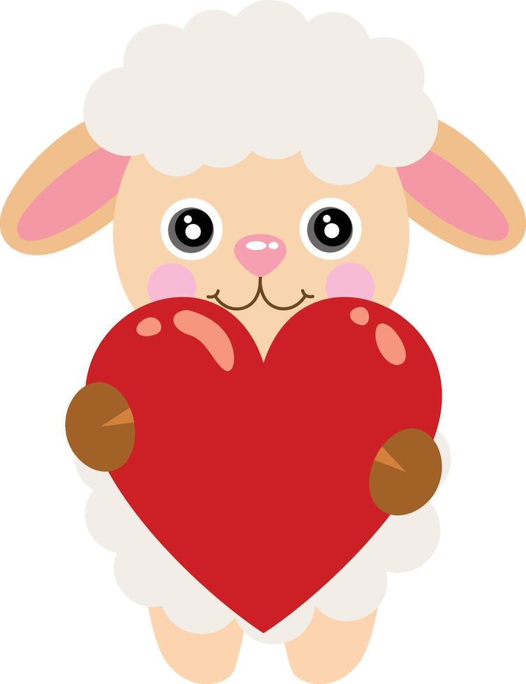 Funny lamb sheep with a red heart vector