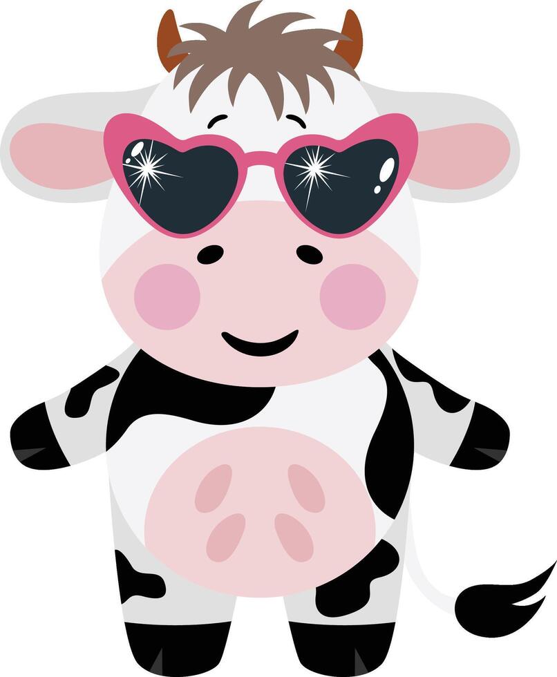 Funny sheep cow with heart sunglasses vector