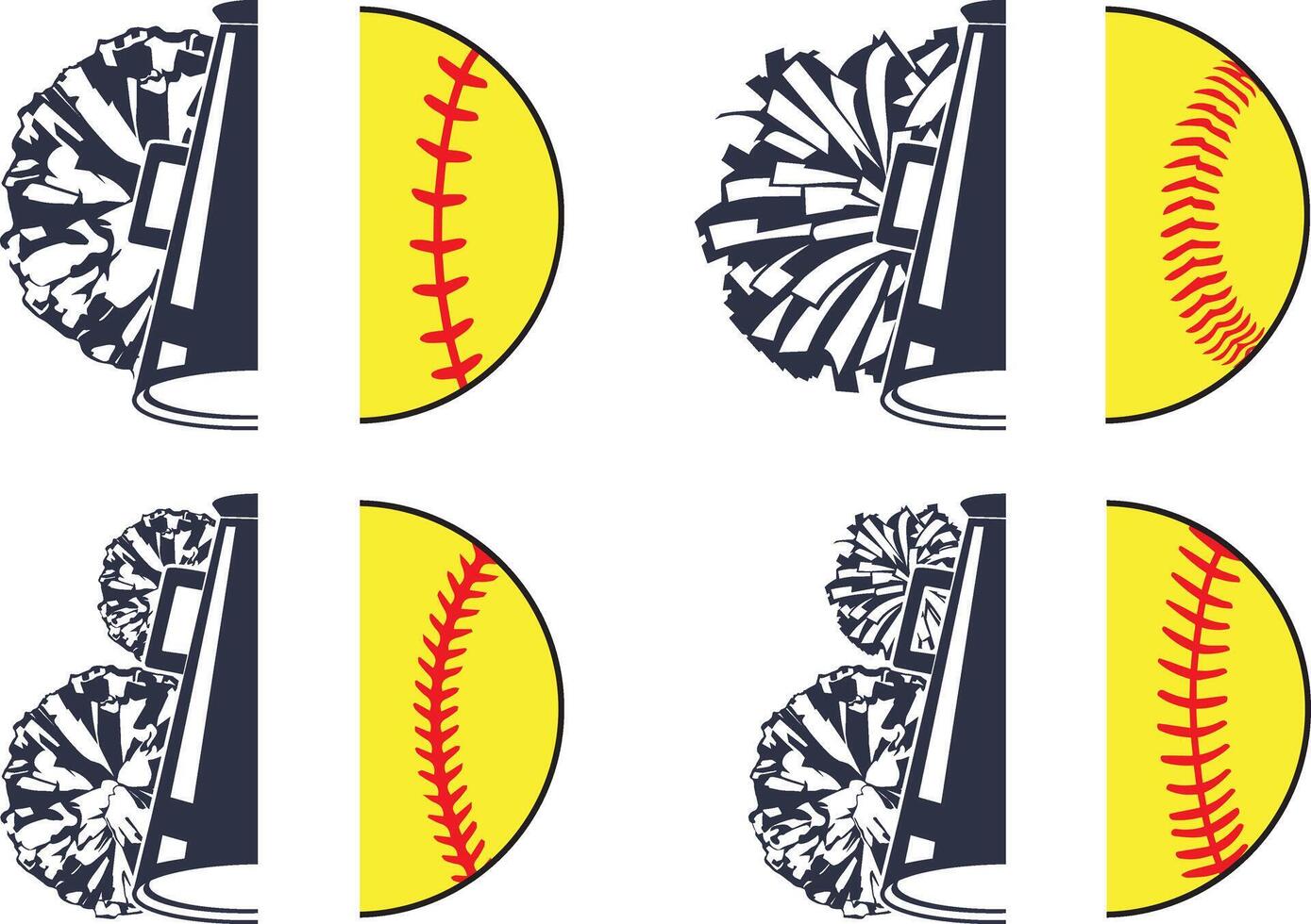 Custom Cheer Baseball, Baseball Clipart, Cheer Pom Poms Cut Files vector