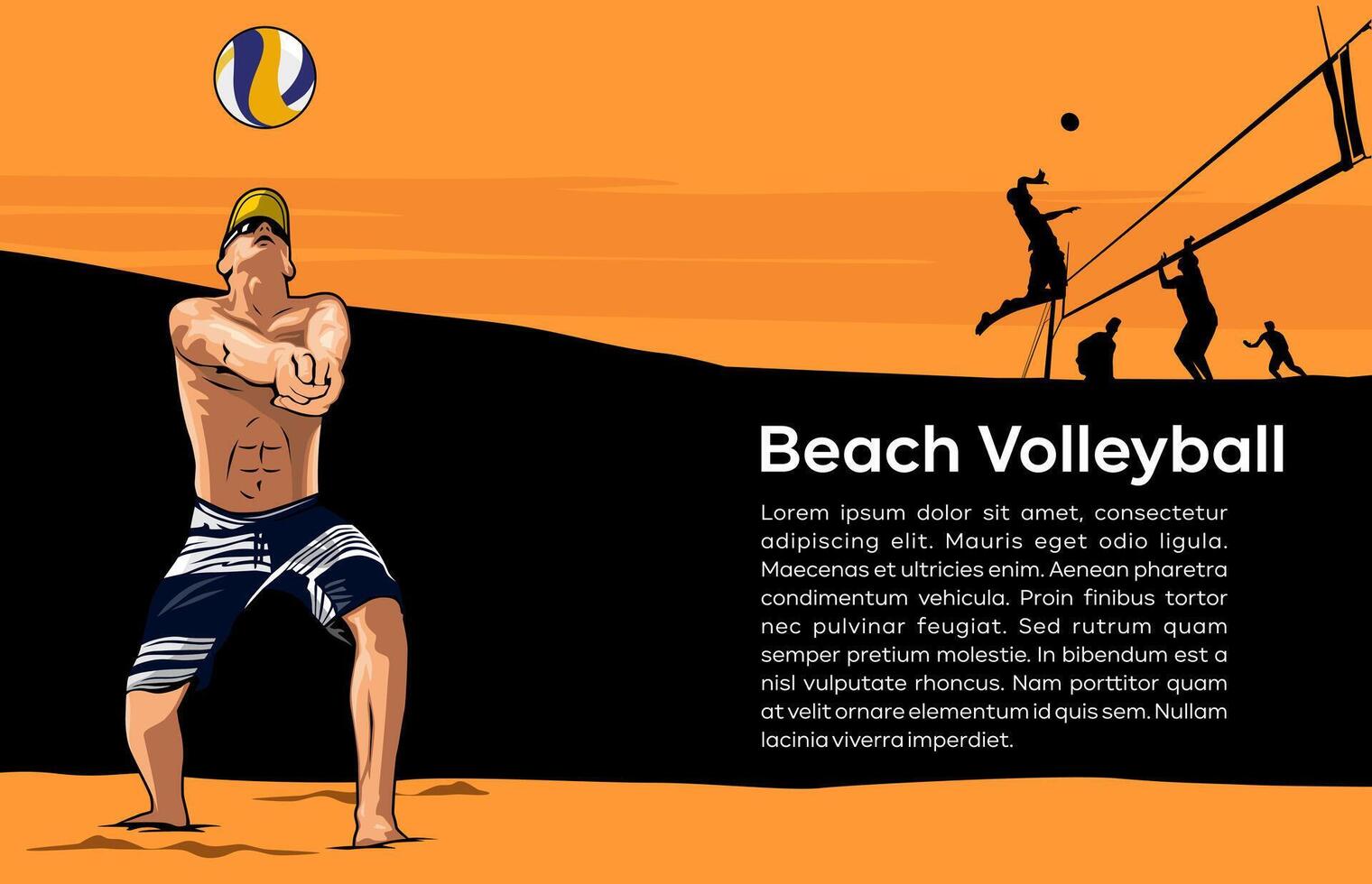 Template background and boy Beach volley ball illustration design art vector