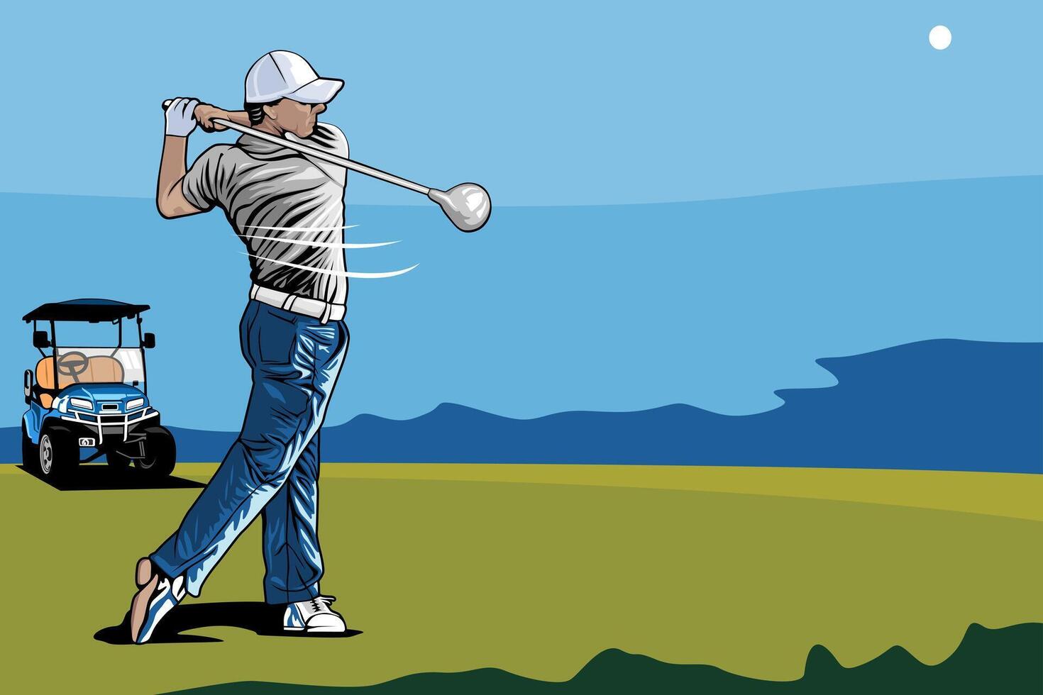 male golfer taking a shot illustration design art vector