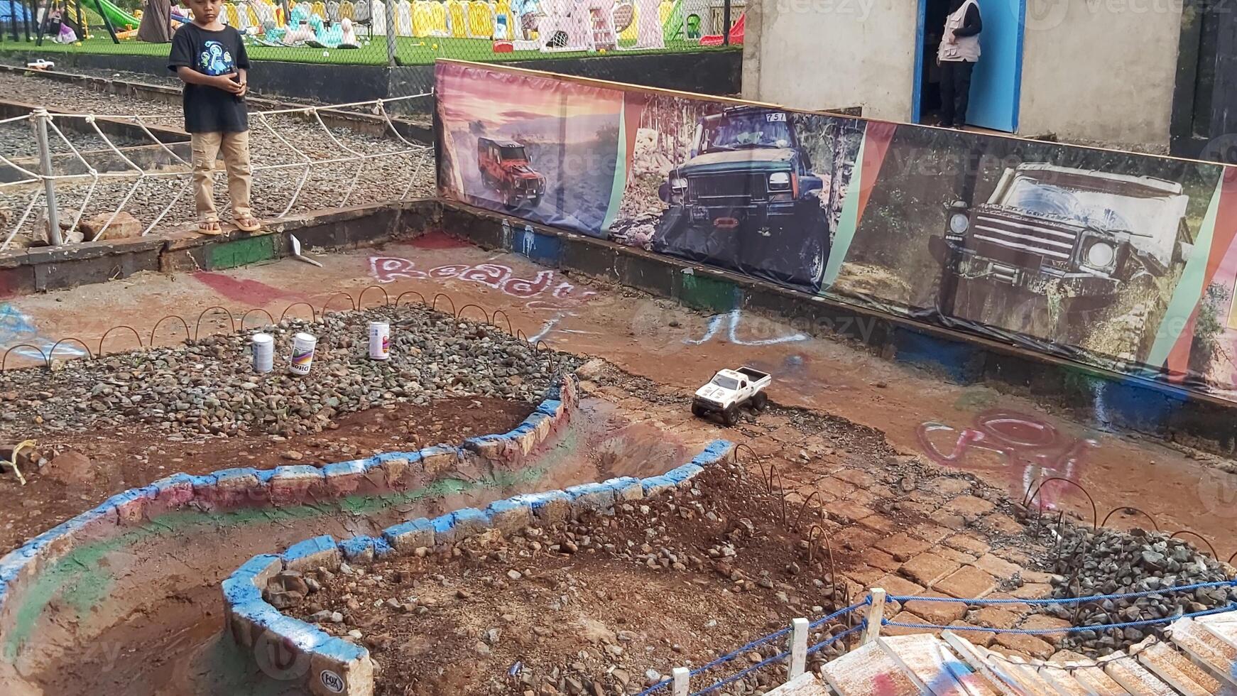 Radio controlled off road car model movement race quickly moving on the road photo