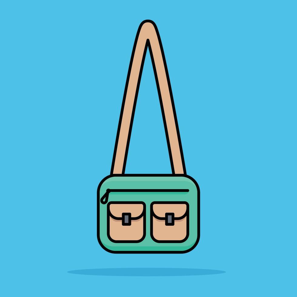 green sling bag with pocket in flat design illustration vector