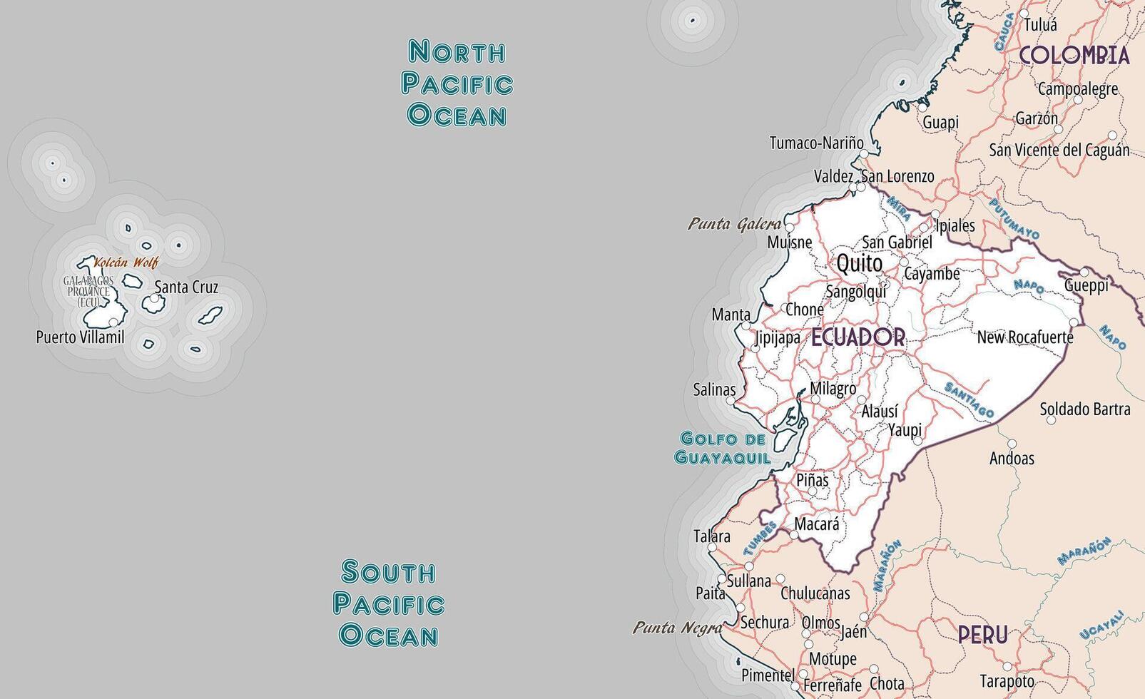 Outline map of Ecuador coloring page vector