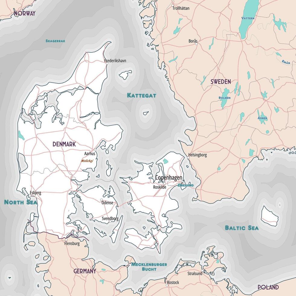 Simple outline map of Denmark coloring page vector