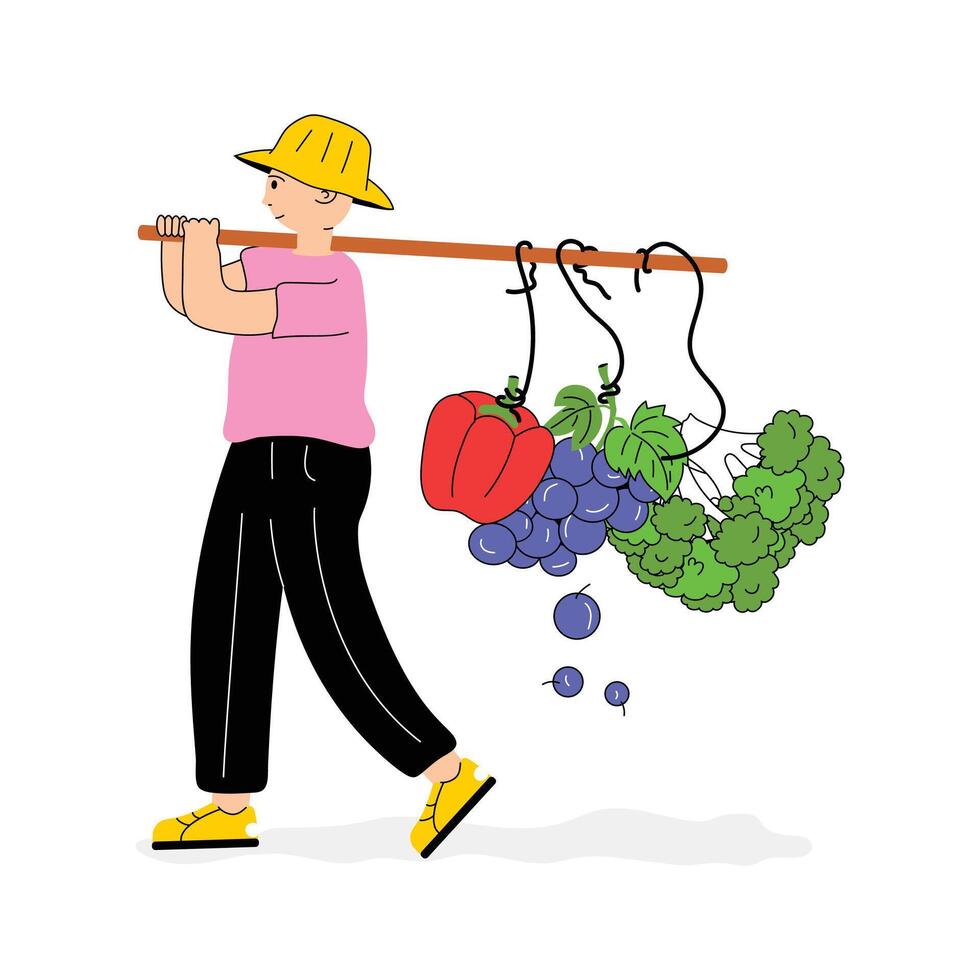 A person carries fresh vegetables flat illustration vector