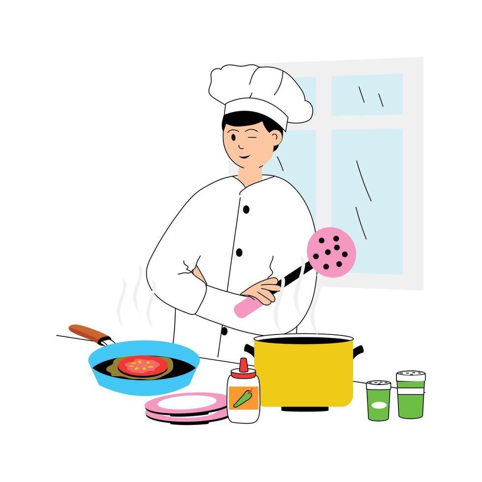 A professional chef cooks a dish with precision and skill. vector
