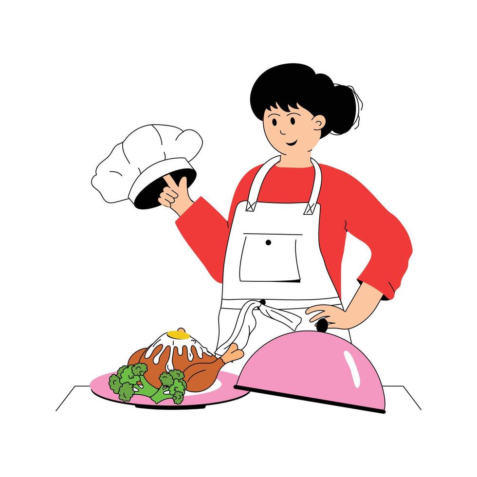 Carefully crafted dish preparation flat illustration vector