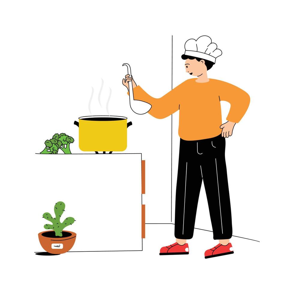 soup preparation flat illustration in trendy style vector