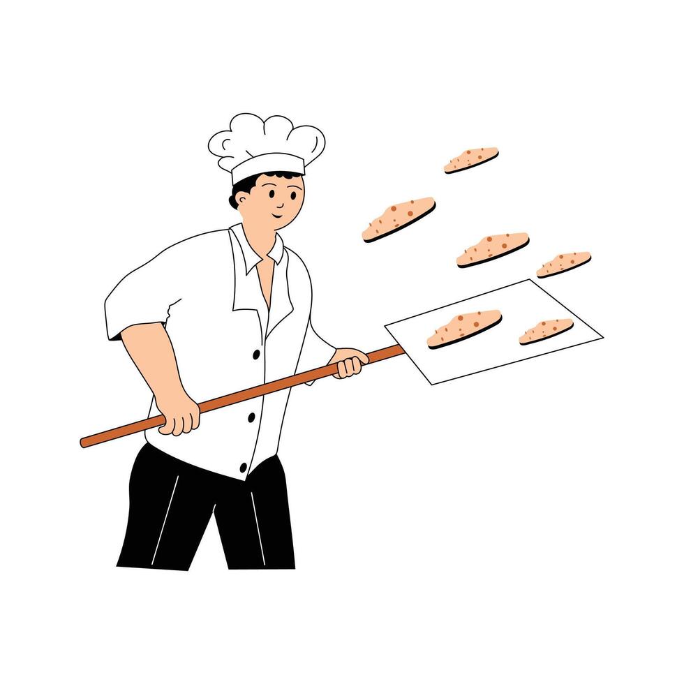 Cooking with joy, a chef bakes bread with happiness vector