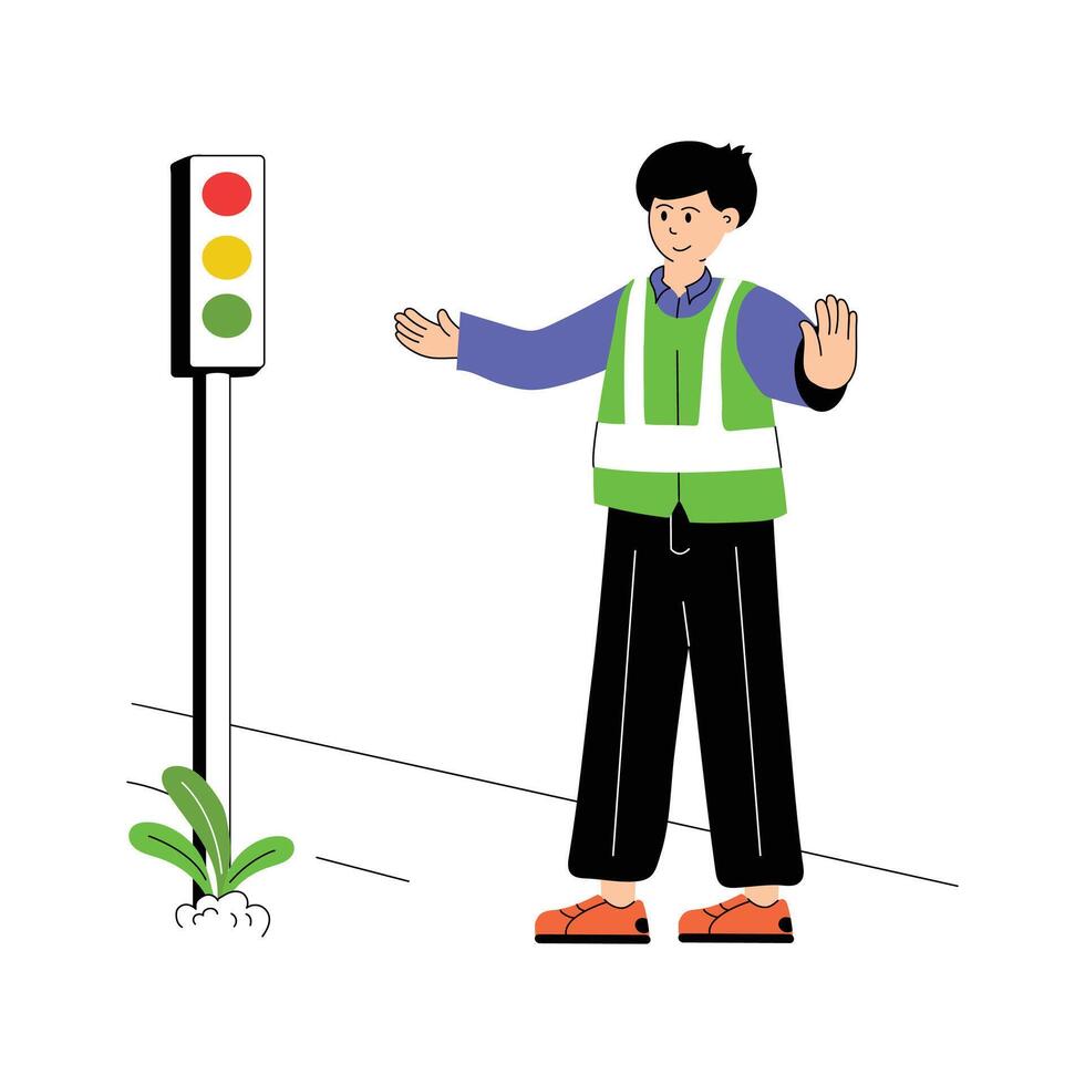 Well designed traffic police officer flat illustration, managing traffic vector