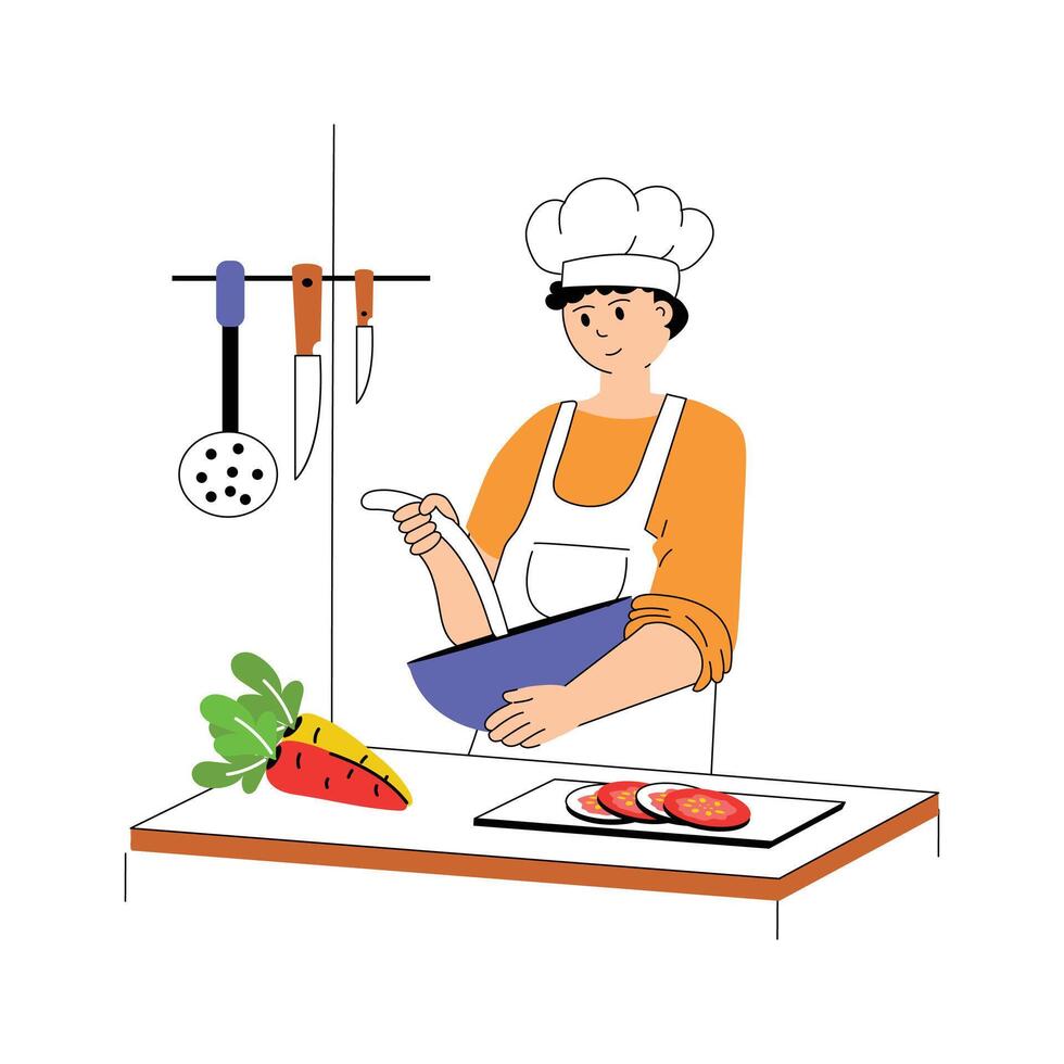 Preparing delicious meals, mastering the culinary arts, professional chef illustration vector