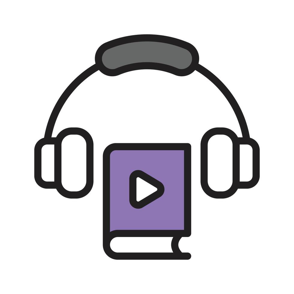 play button on book with headphones, icon of lesson vector