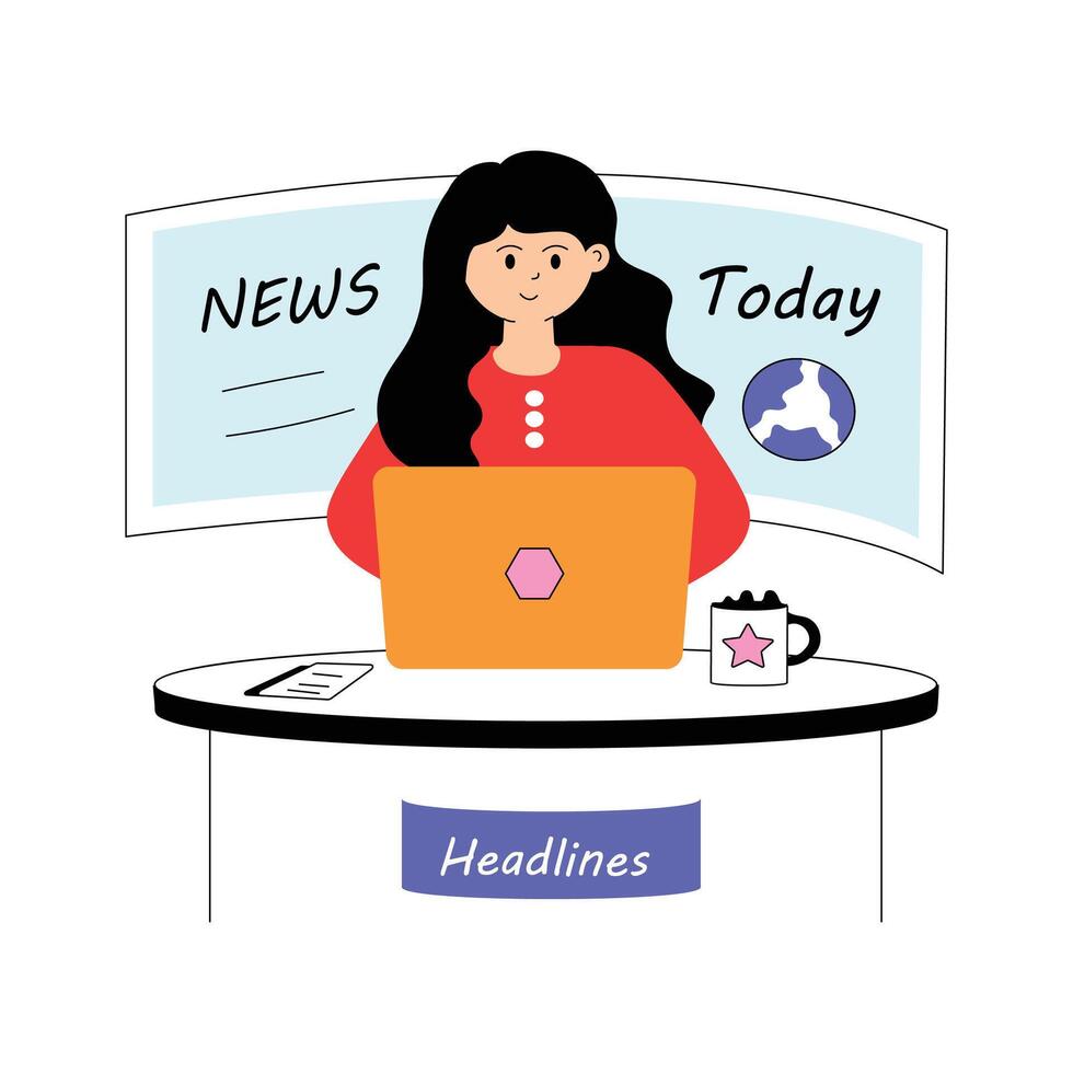 Creatively crafted news anchor character illustration, presenting the latest news vector