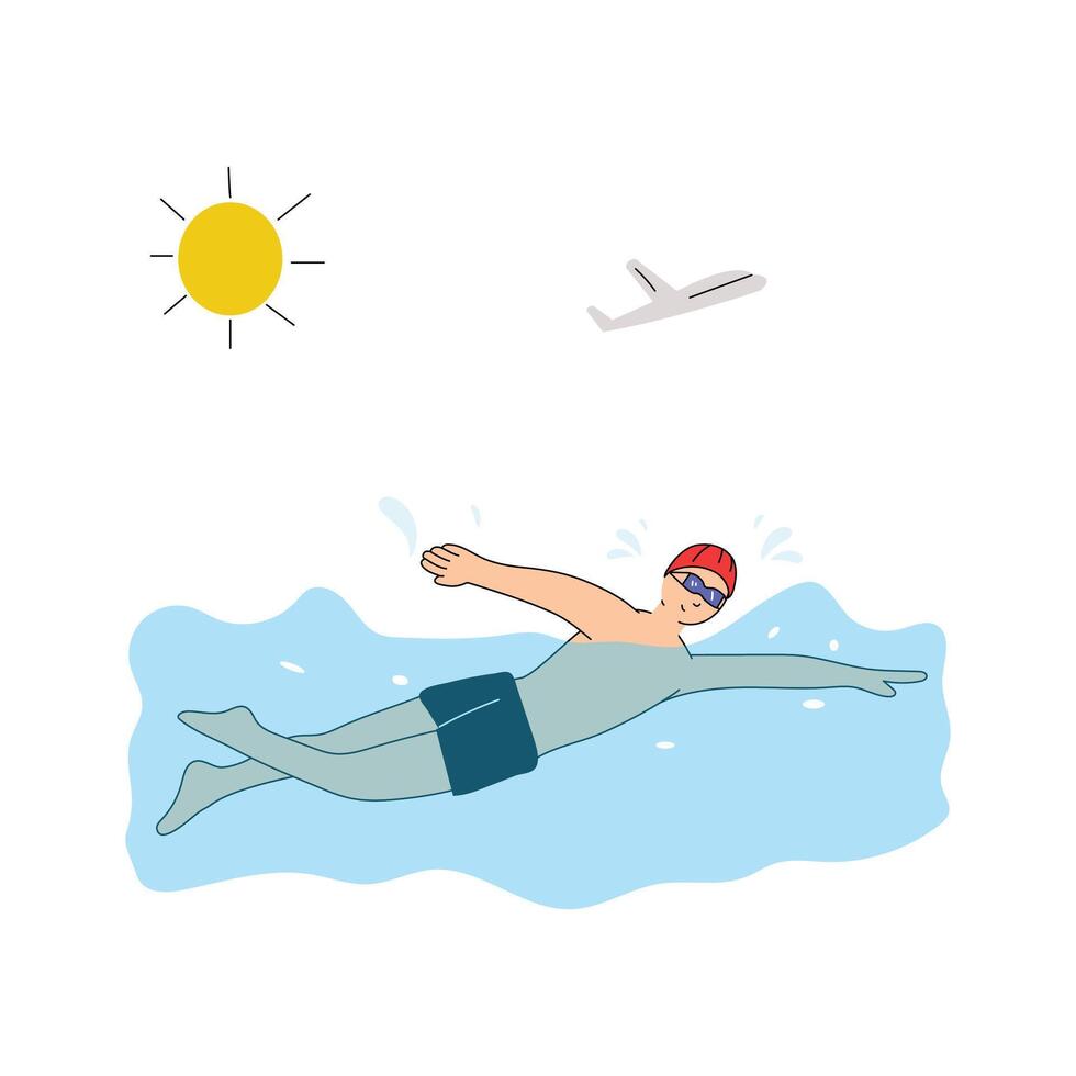 Customizable illustration of swimmer, swimming, water support vector