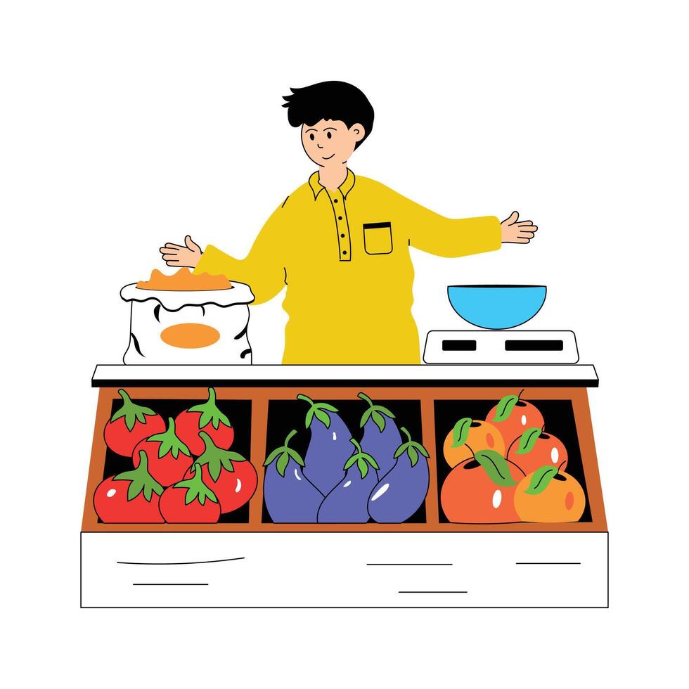 A person managing retail store, shopkeeper flat illustration vector
