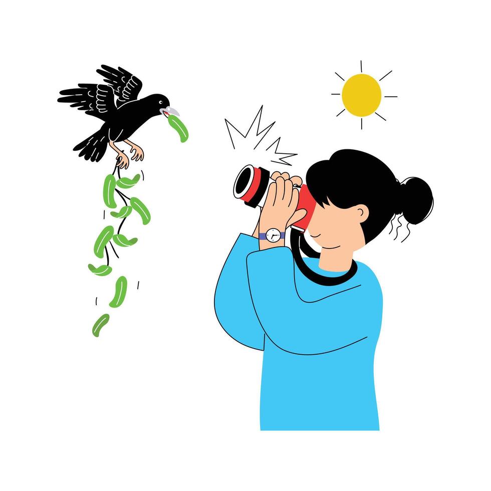 Capturing moments through camera, photographer flat illustration vector