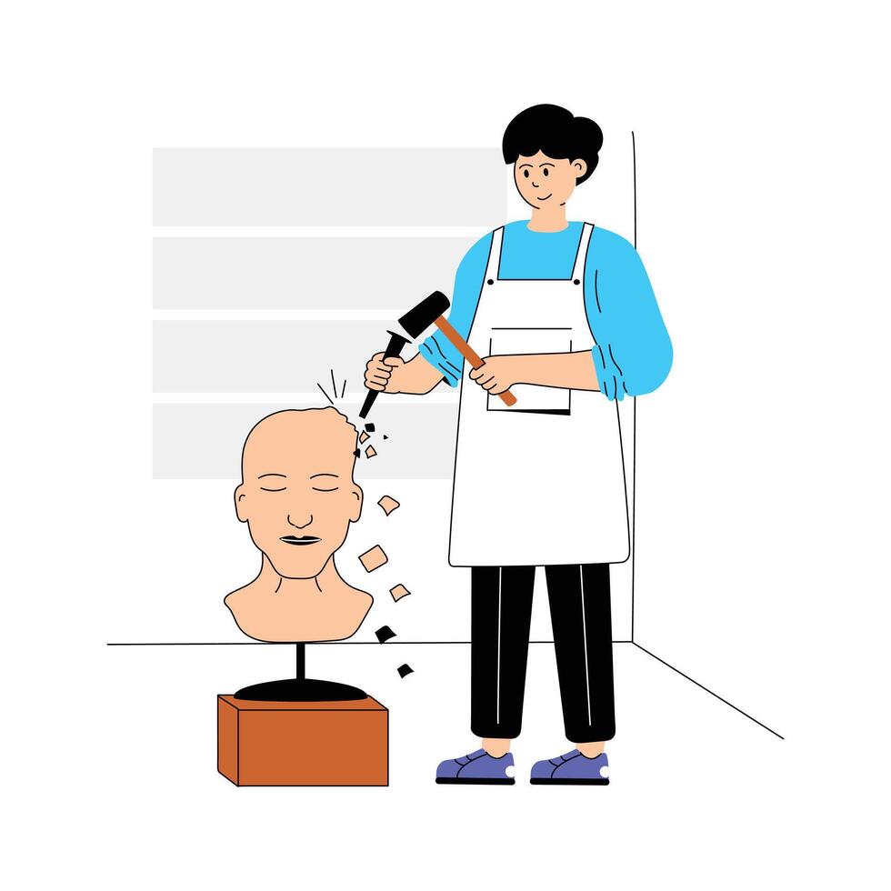 Sculptor making statue, ready to use illustration vector