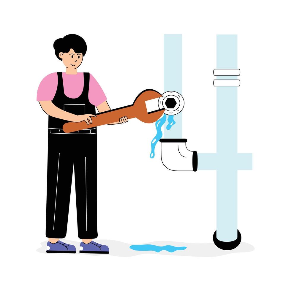 Take a look at this amazing illustration of plumber, fixing plumbing systems vector