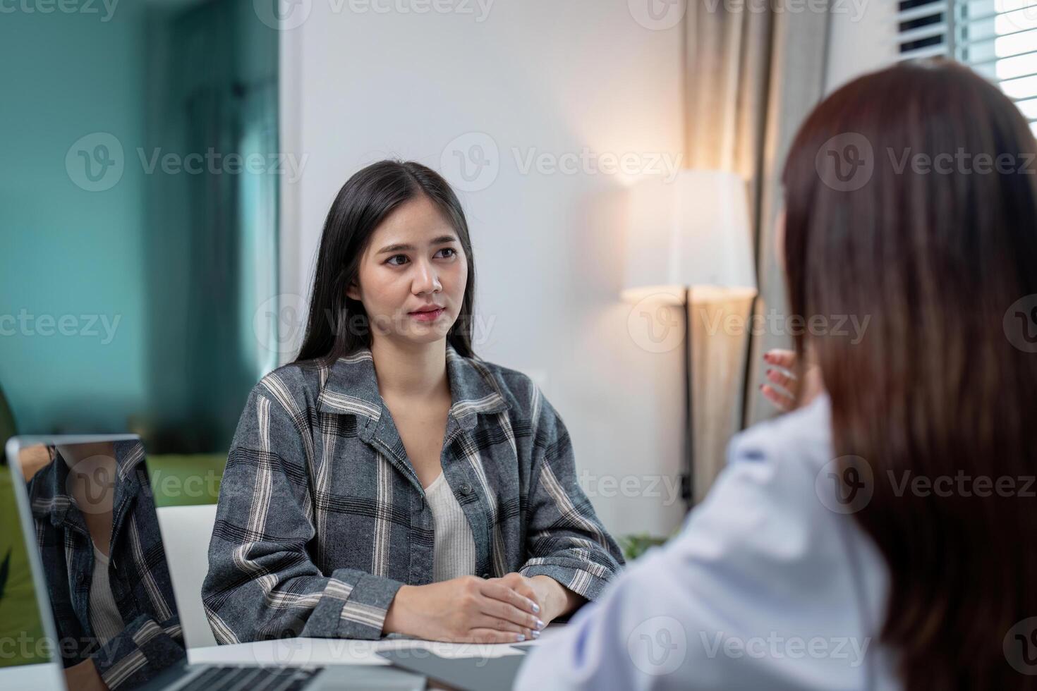 Trustworthy consultation between patient and doctor in clinic photo