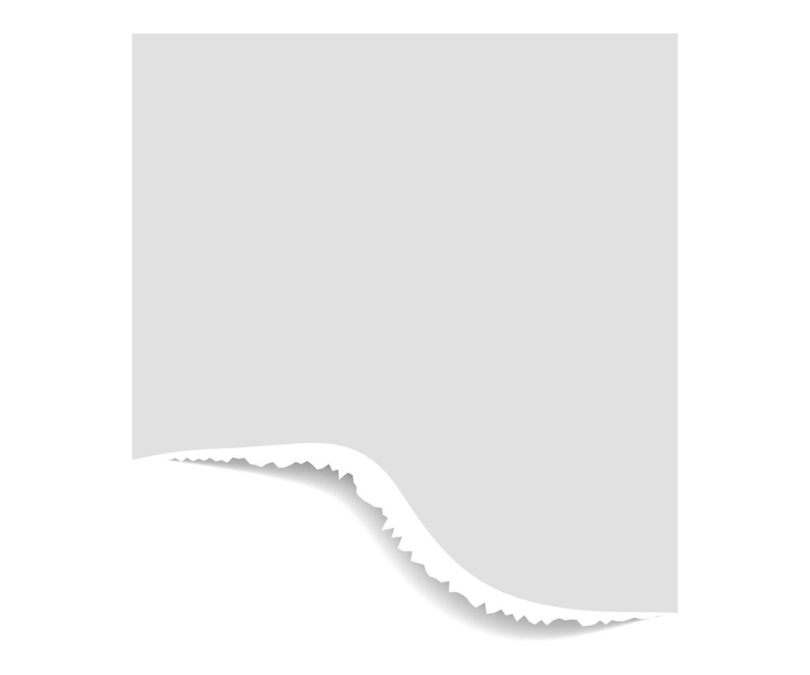 Torn edge paper illustration. Piece ripped blank with shadow. Rip white note vector