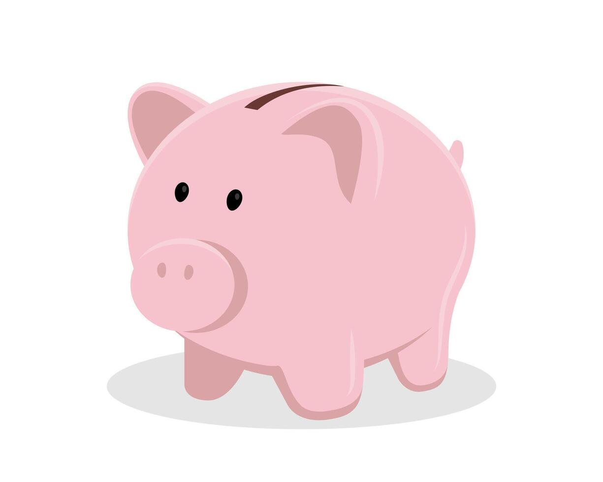 Pig piggy bank illustration isolated on white background, flat design vector