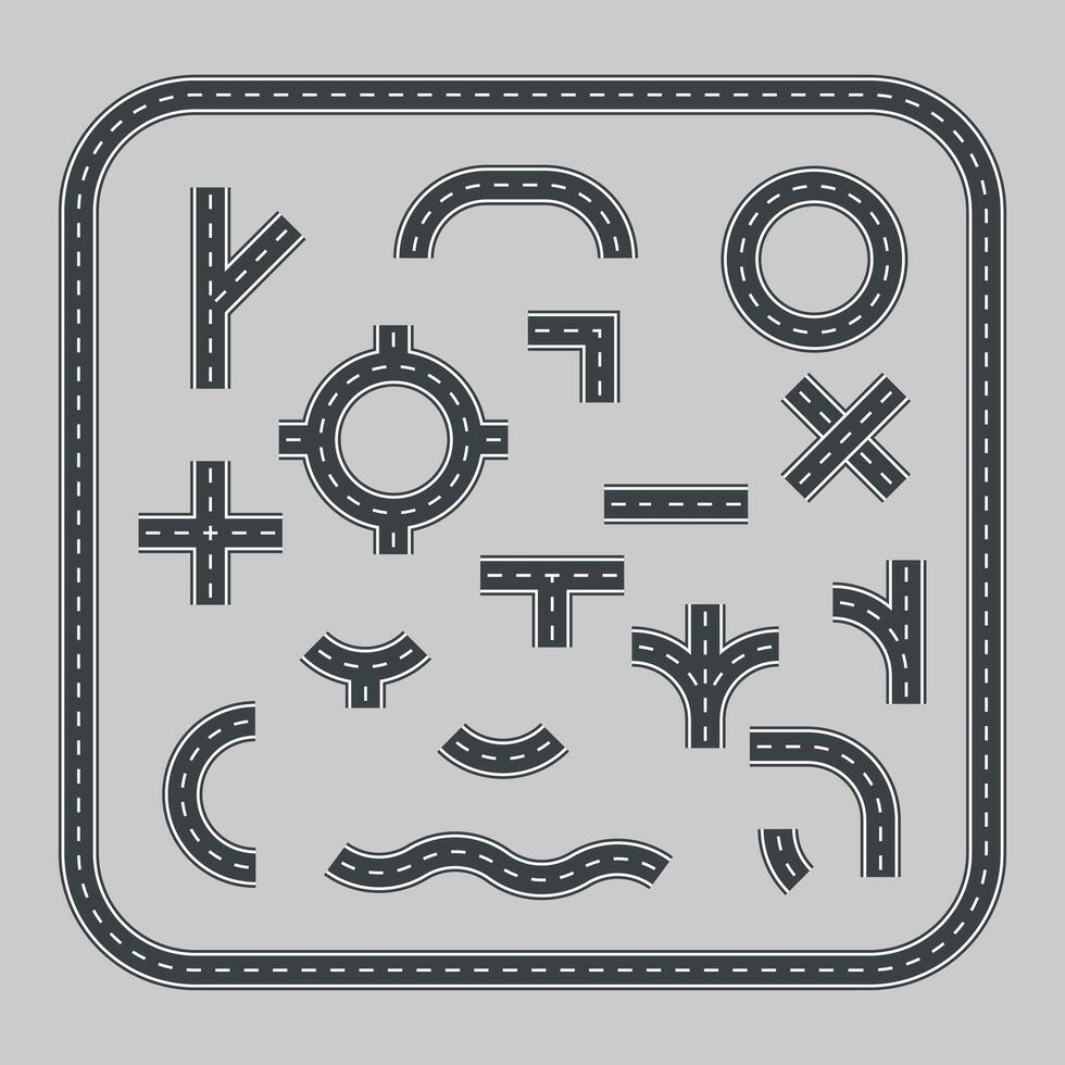 Set street and road template isolated on background. vector