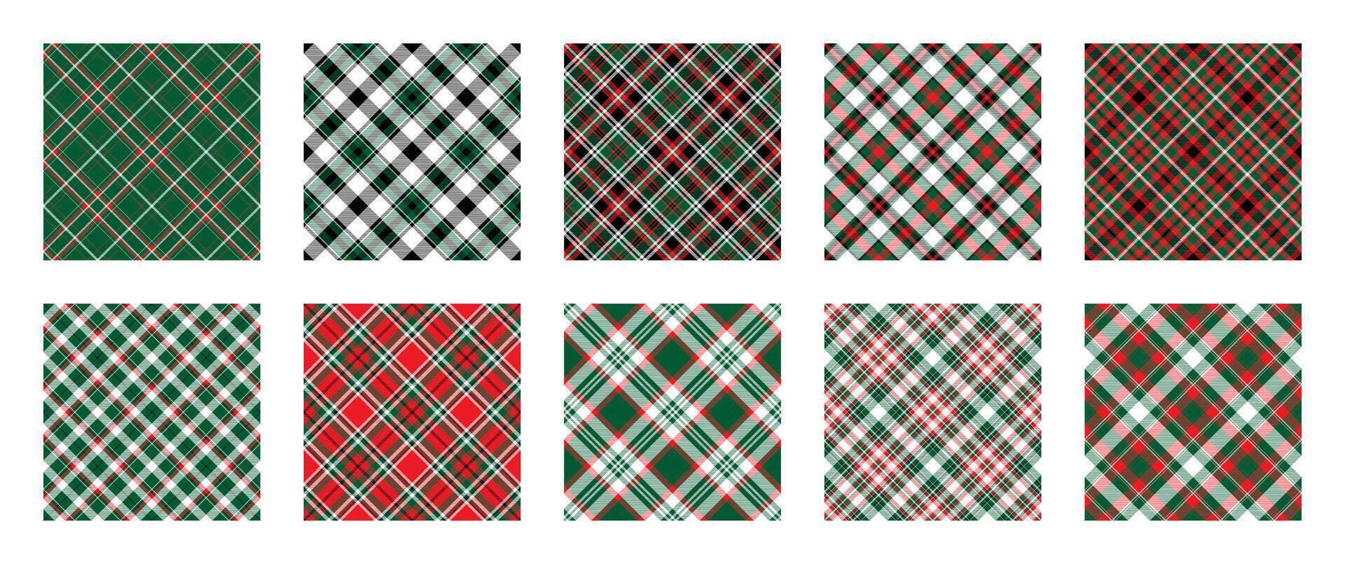 Christmas Pattern seamless of green, red and white plaid. Set Holiday background for greeting card, wrapping paper print or winter decor wallpaper. vector