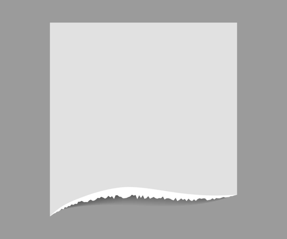 Torn edge paper illustration. Piece ripped blank with shadow. Rip white note vector