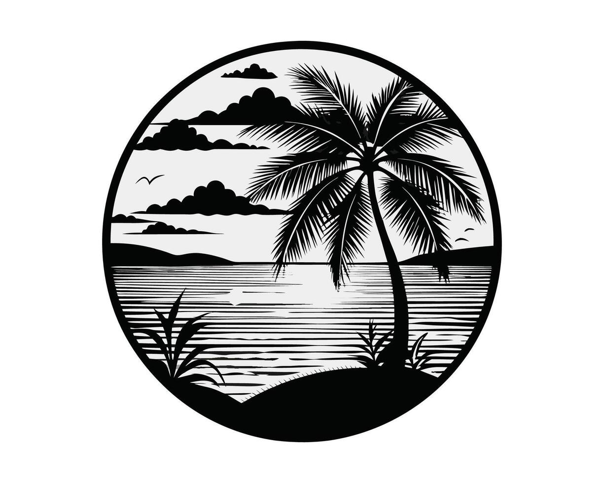 Black palm trees Silhouette set isolated Island icon. ai vector