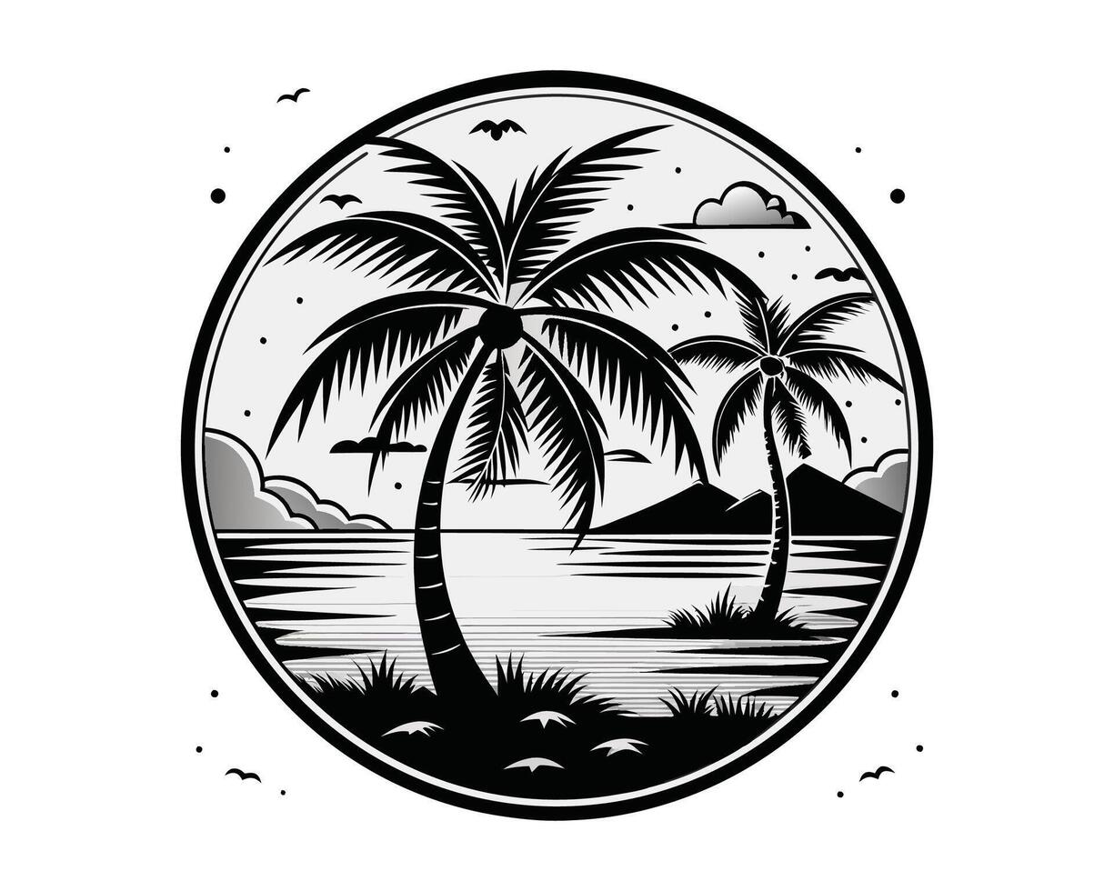 palm trees Silhouette on white background. ai vector